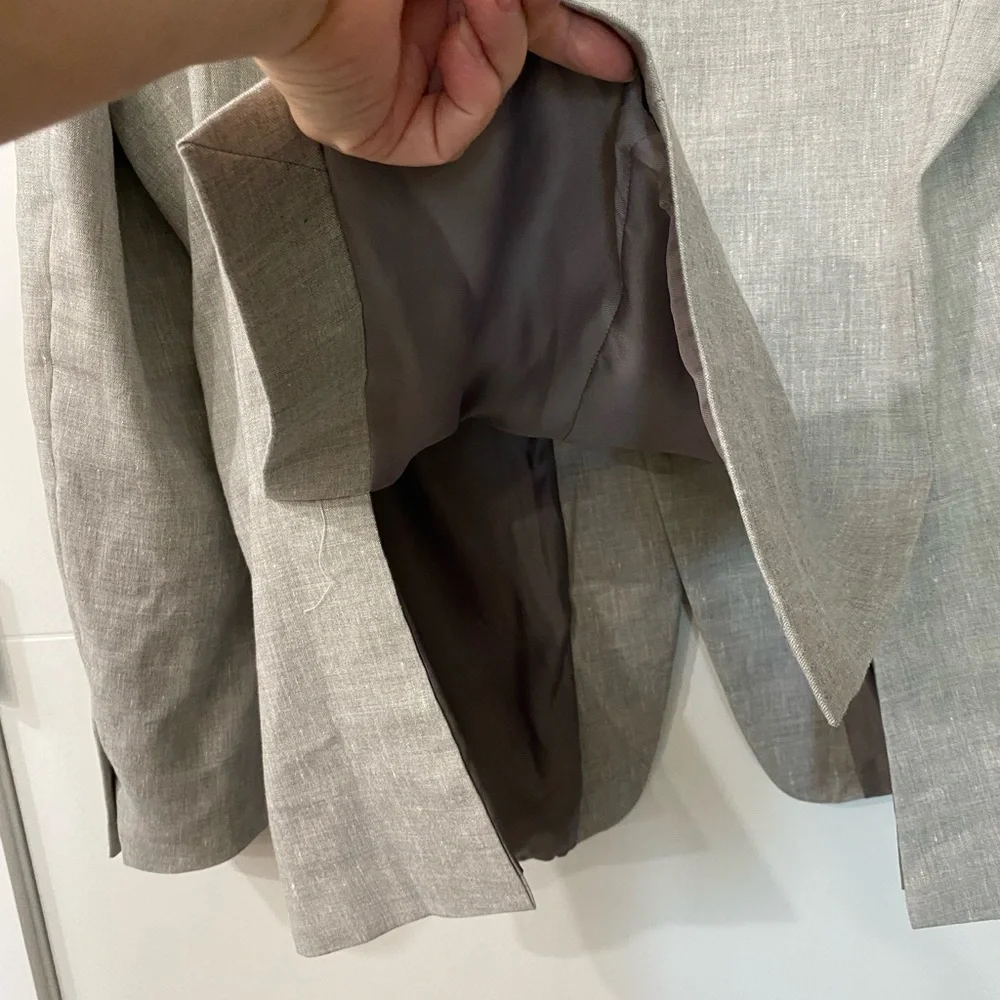 Zara Two Buttons Closure Linen Blend Gray Blazer size 42